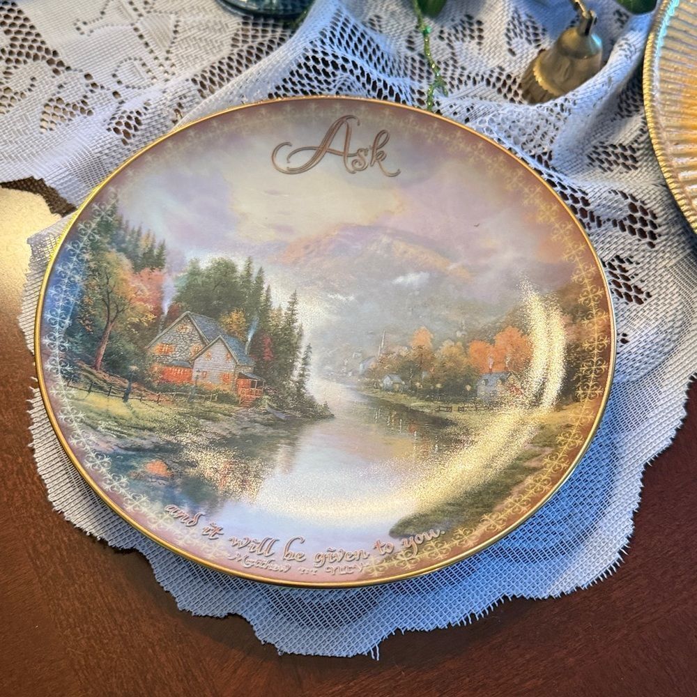 Thomas Kinkade Simpler Times Plate Ask Spirit of Life 8th Issue w/Gold Trim - Picture 3 of 8